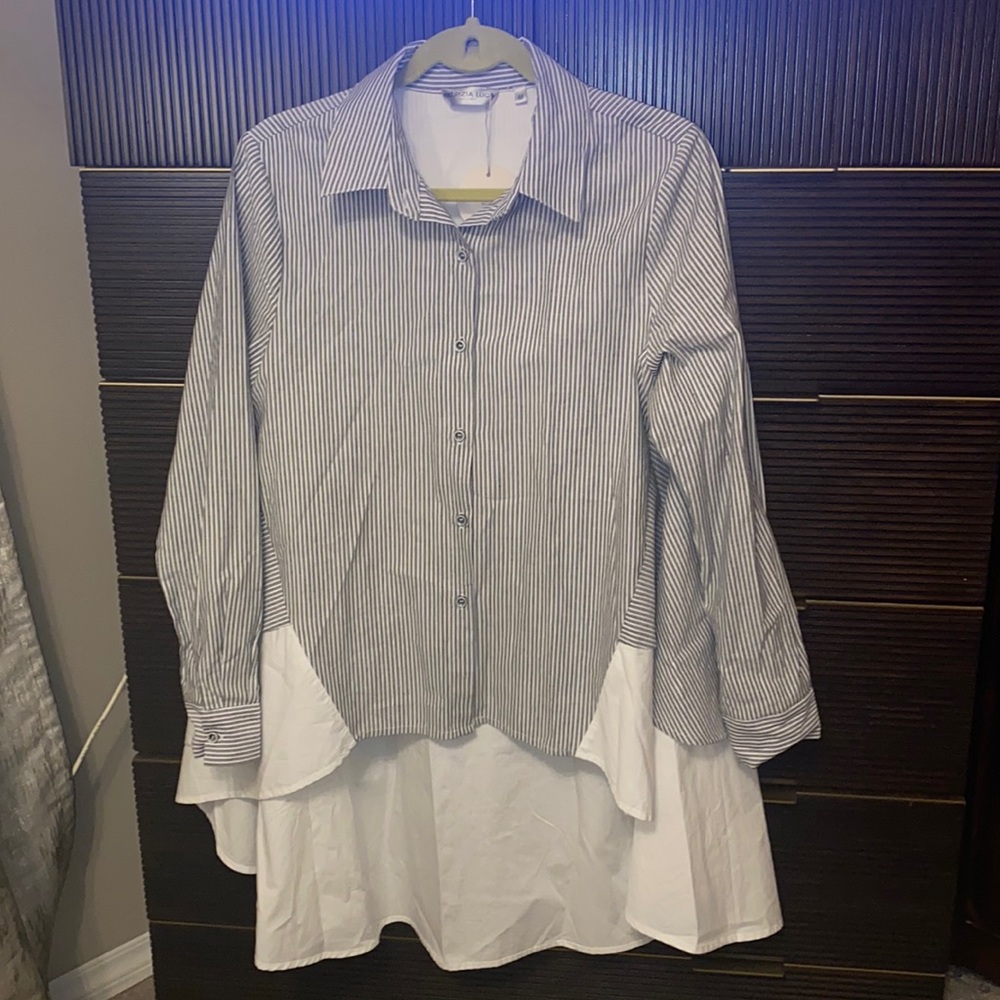 High-low Multimedia Striped Shirt/Tunic